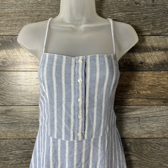 Hollister Blue White Striped Baby Doll Sundress Y2K Halter Mini Smocked Medium - Picture 3 of 9